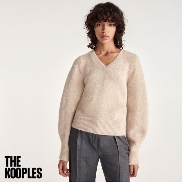 The Kooples **NWT** Knit V-neck Sweater With Baggy Sleeves in Beige - Picture 4 of 10